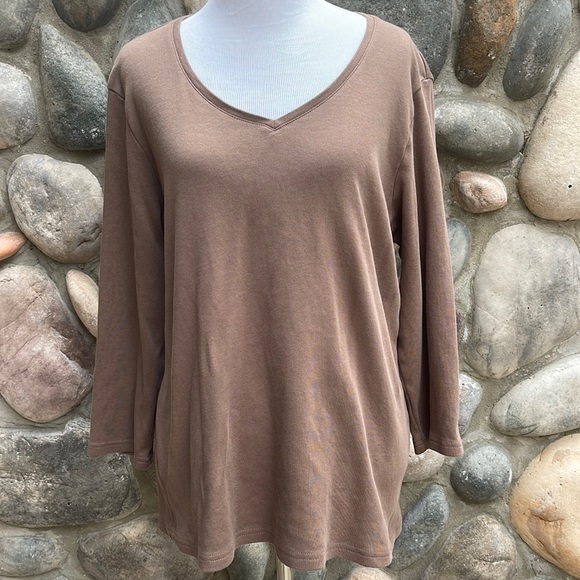 Karen Scott Tops - Karen Scott Brown V-Neck 3/4 Sleeve Top XL